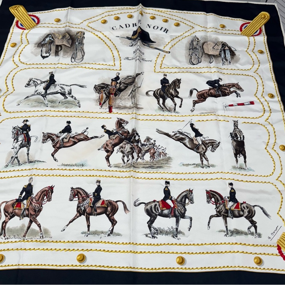 Hermes Scarf with White, Brown, and Gold Accents - Picture 3 of 16